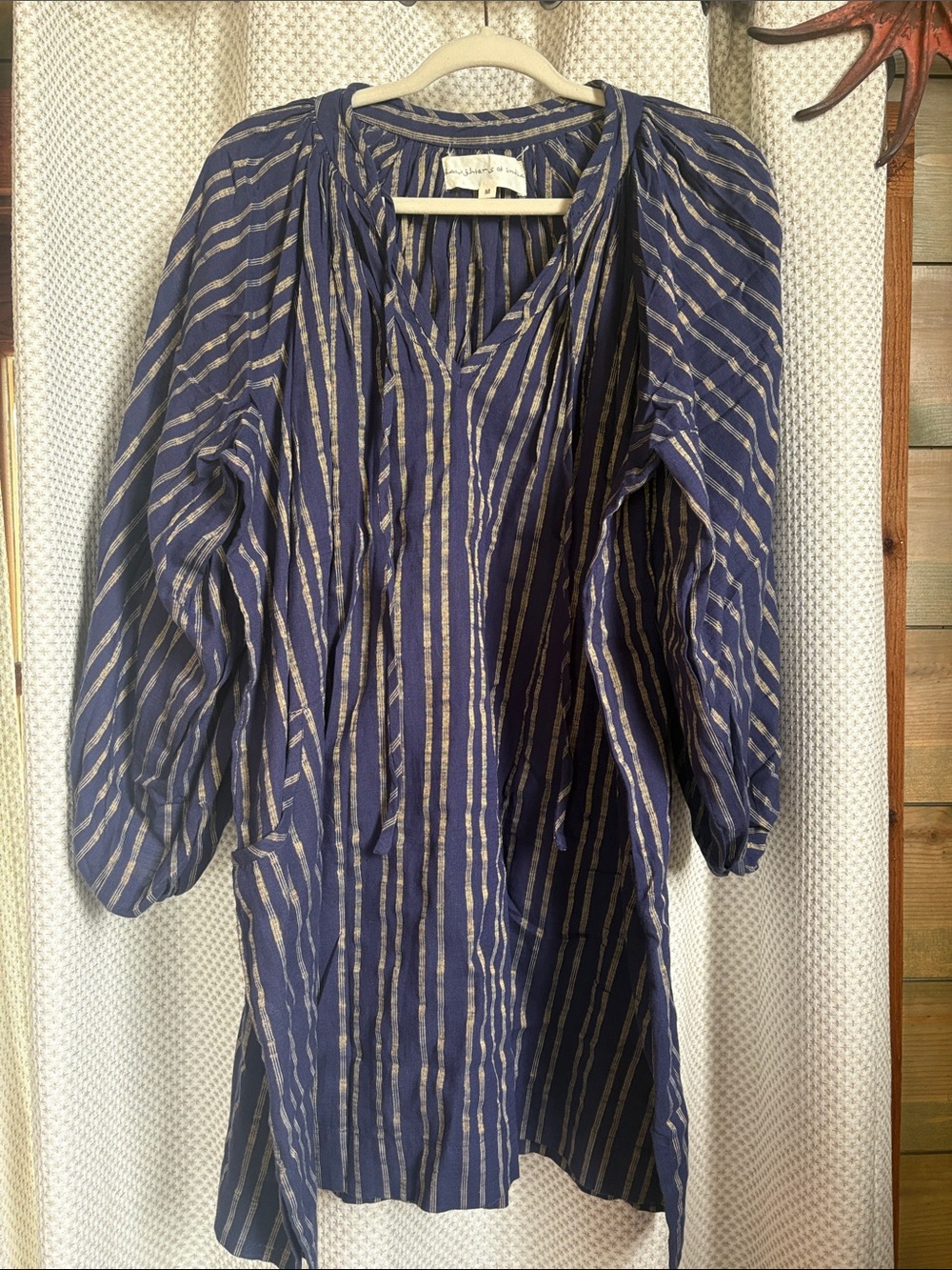 Daughters of India Navy Blue Tunic Dress with Metallic Silver Stripes